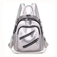 Zipper Pu Travel Razor Rucksack Backpack Silver
