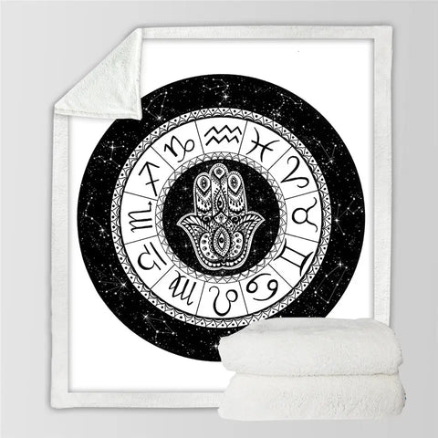 Zodiac Wheel and Hamsa Hand Blanket
