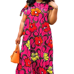 Floral Print Bohemian Maxi Dress - Pink / S - Long
