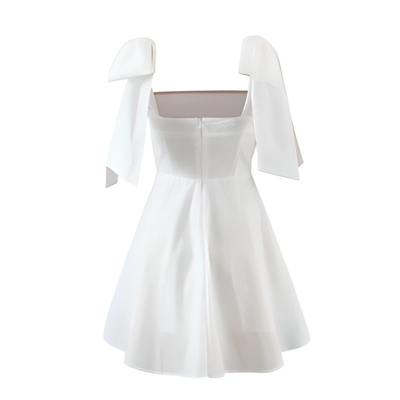Cotton White Bow Ribbon Dress