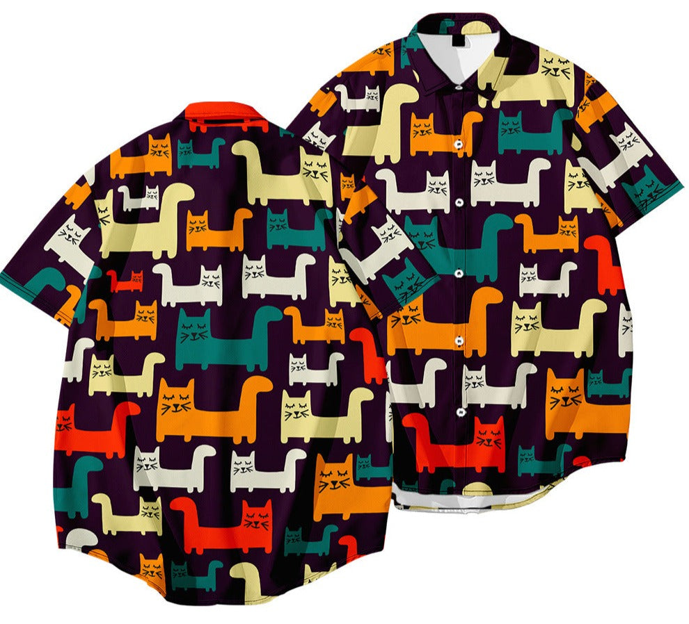 Cosmic Cat Short Sleeve Shirt - pattern shirt / 4XL - Shirts