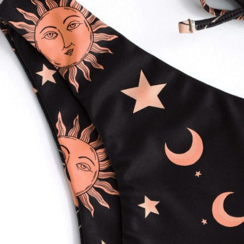 Sun Moon Star Print High Waist Bikini