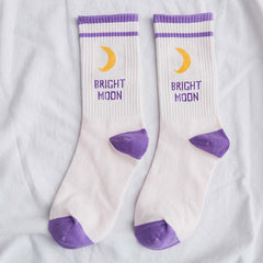 Bright Moon Print Trendy Socks - Pink / One size