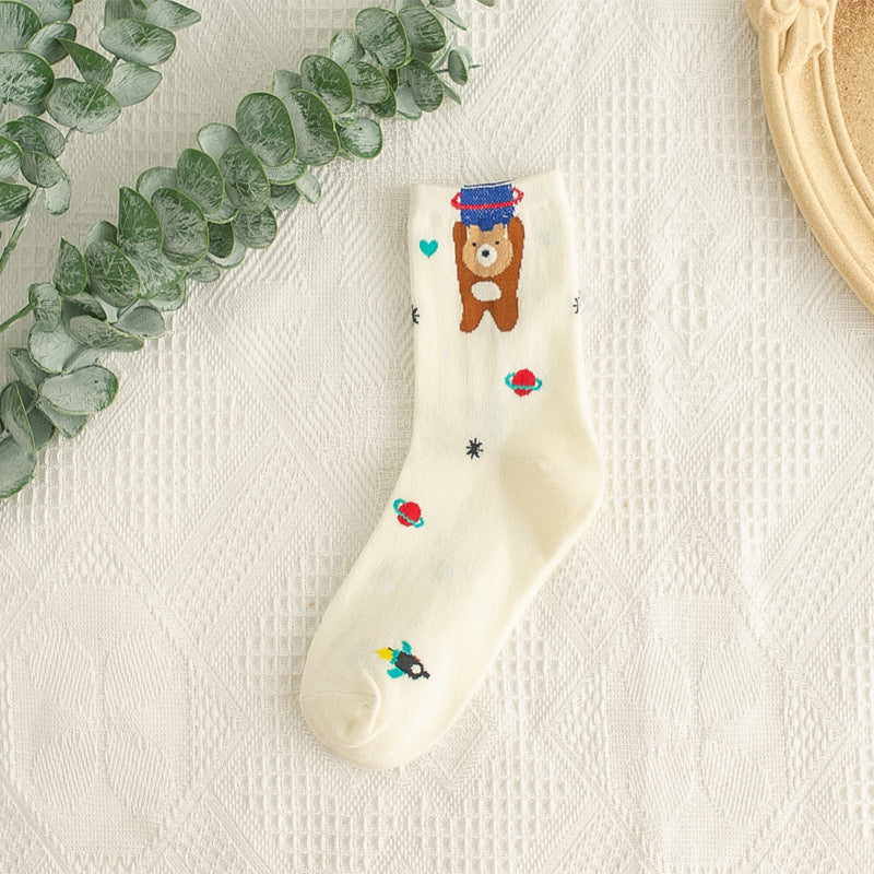 Galaxy and Planets Cotton Socks - Planet Bear / One Size