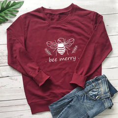 Bee Merry Vegan-friendly Sweatshirt - Wine / S - SWEATSHIRT