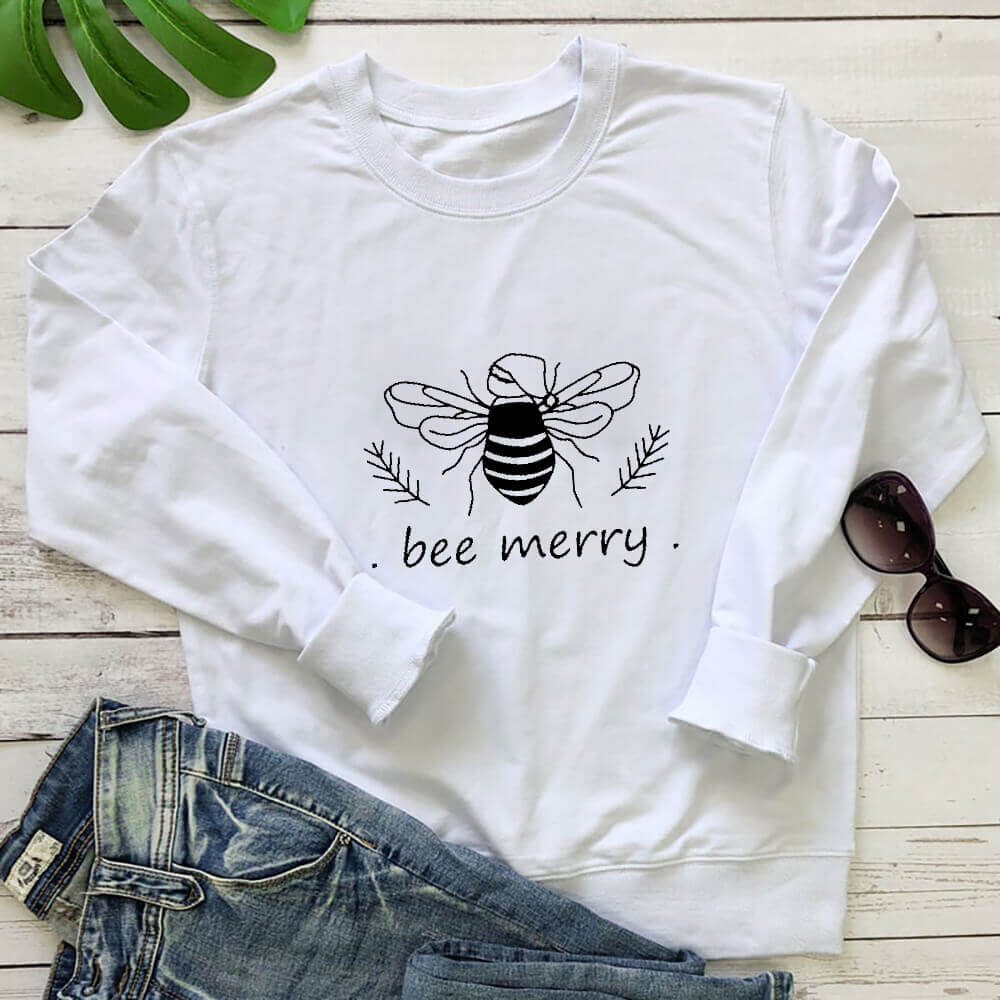 Bee Merry Vegan-friendly Sweatshirt - White / L - SWEATSHIRT