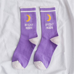 Bright Moon Print Trendy Socks - Purple / One size