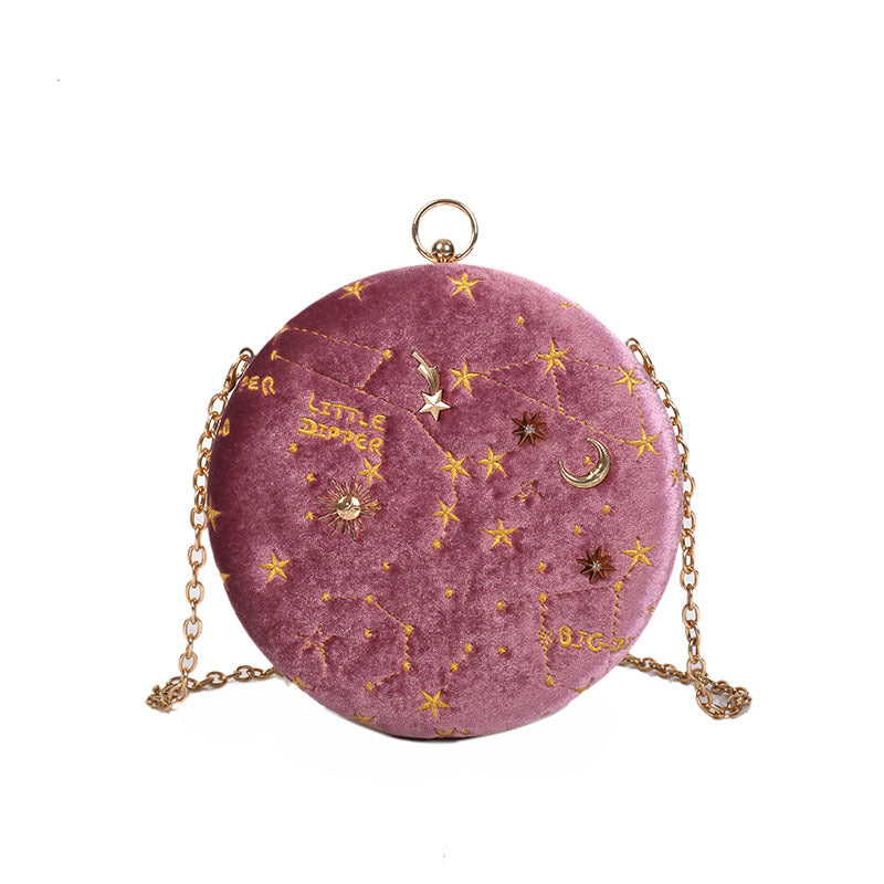 Galaxy Moon Suede Zipper Bag - Pink / One Size - Accesories