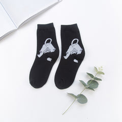 Fun Cats Black and White Socks - Bow Cat / One size