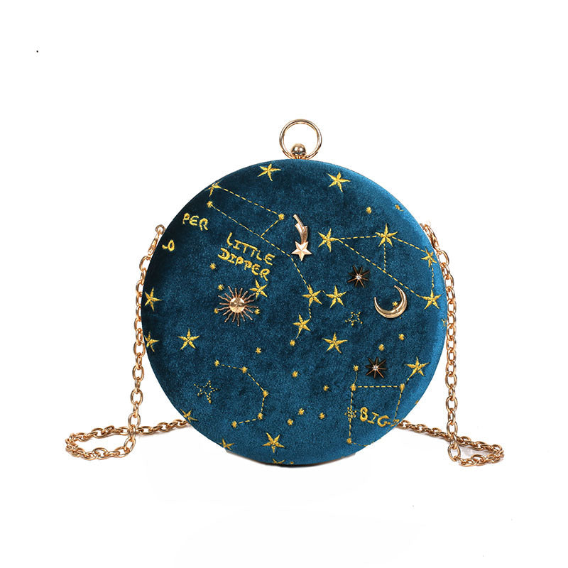 Galaxy Moon Suede Zipper Bag - Blue - Accesories
