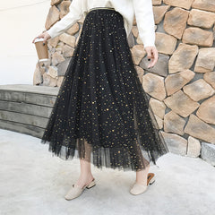 Mesh Embroidery Star Skirt - Black / One Size