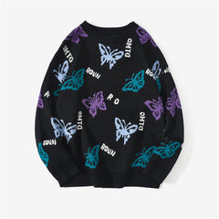 Butterfly Print Knitted Sweater - Black / M - Sweatshirts