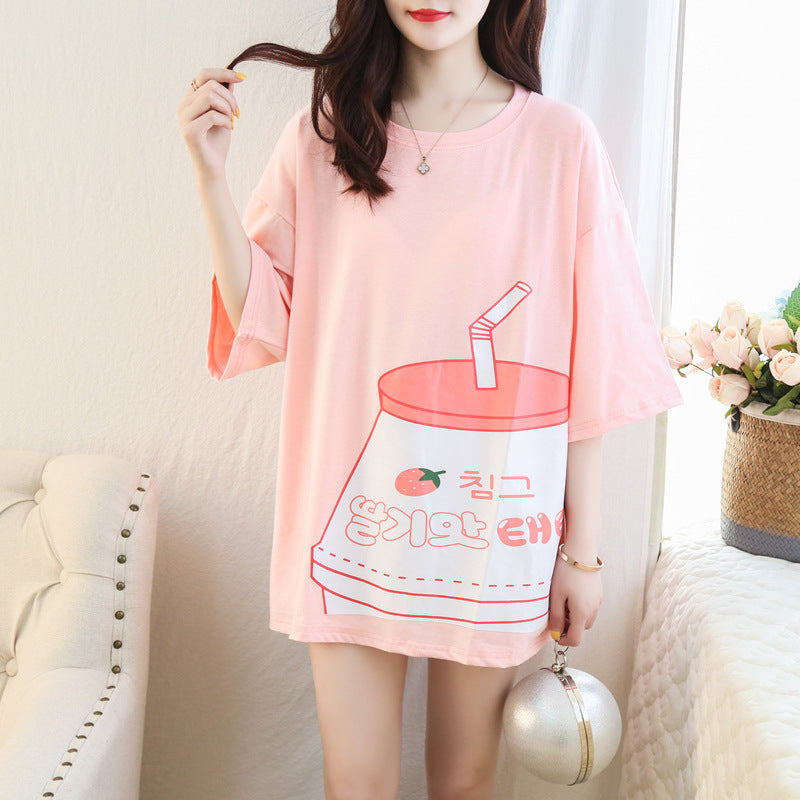 Strawberry or Banana Drink Tshirt - Pink / M - Oversize