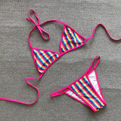 Rainbow Striped Three-Piece Bikini