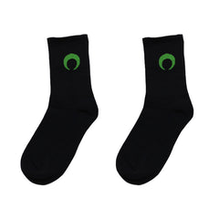 Green Aesthetic Crescent Moon Socks - Black / OneSize