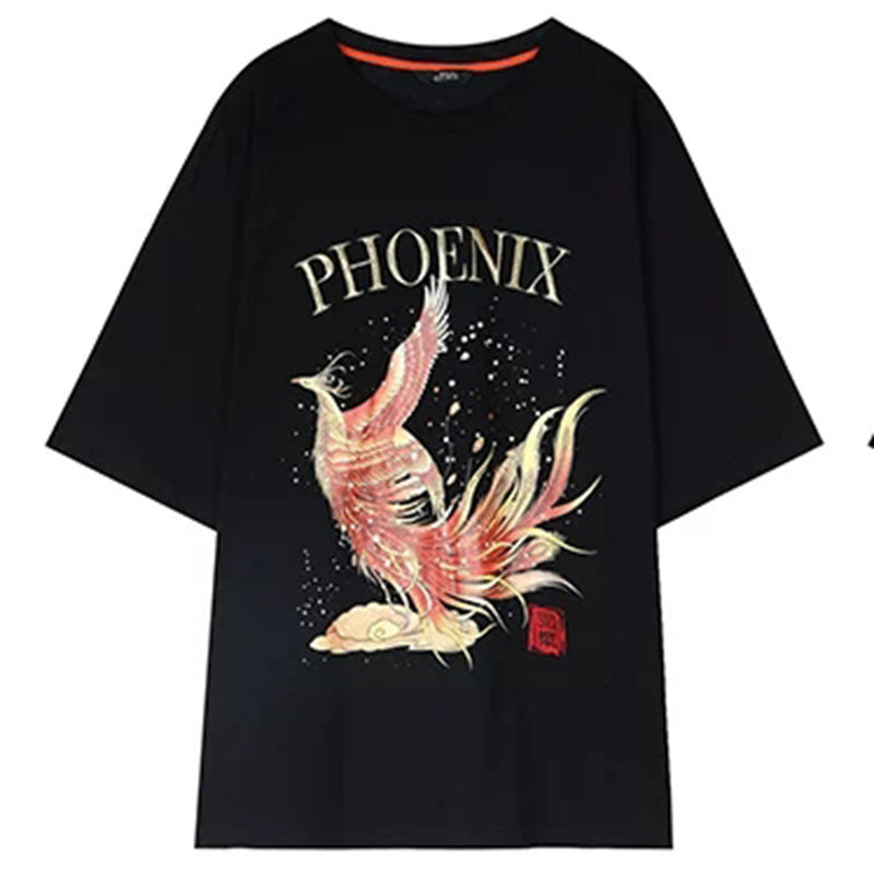 Phoenix Loose Print T-Shirt - Black / S - T-shirts