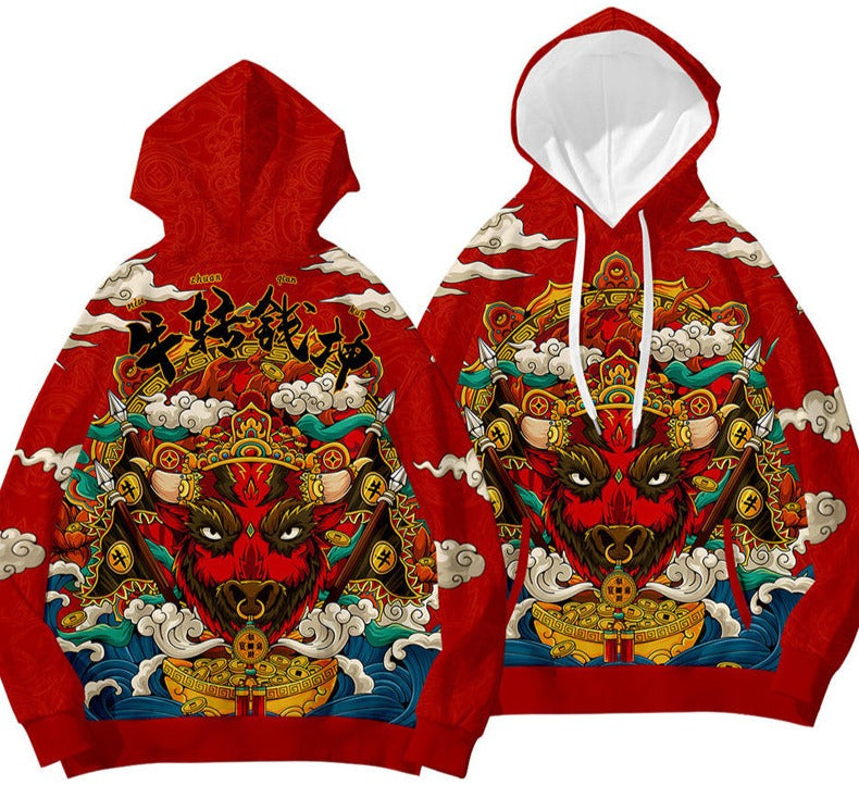 Bull Collection Oversize Hoodie - Red / E / S - Hoodies