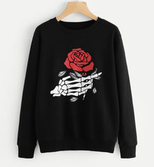 Skeleton Hand and Rose Dark Sweatshirt - Black / S -