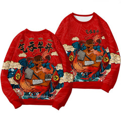 Bullfighting Round Neck Sweatshirt - Red / XXS - Sweatshirts