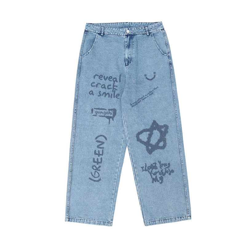 Reveal Graffiti Lettering Jeans - Light Blue / S - Pants