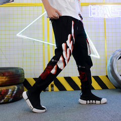 Black with Camouflage Letters Functional Pants - Red / L