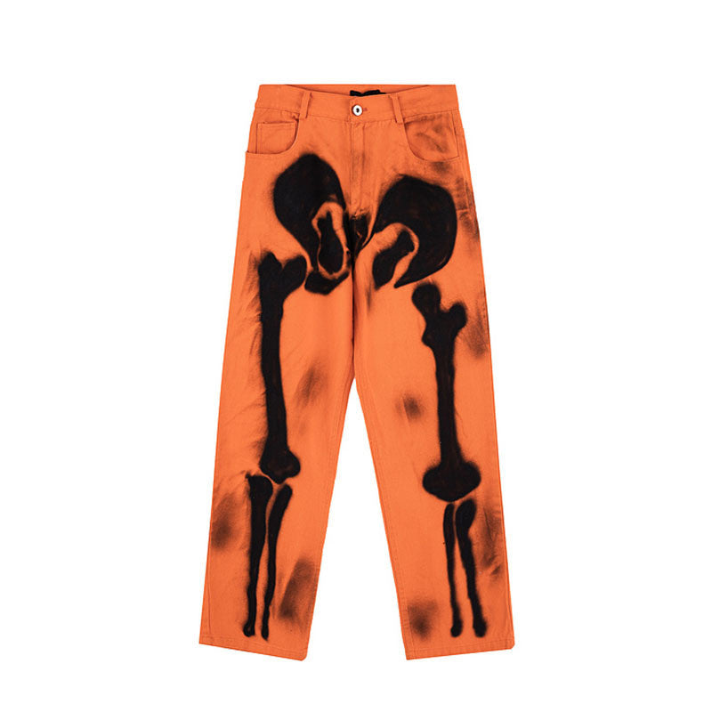 Half Dead X-Rays Bones Jeans - Orange / M - Pants