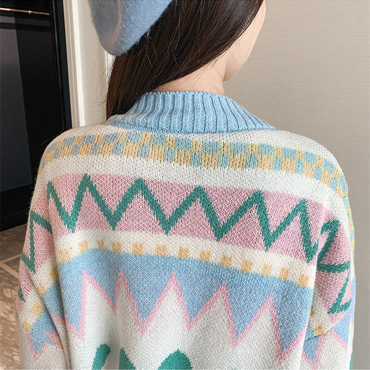 Heart Stripe Knitted Cardigan Sweater