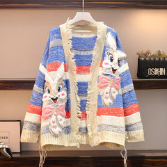 Kawaii Rabbit Knitted Cardigan Sweater - Beige / M