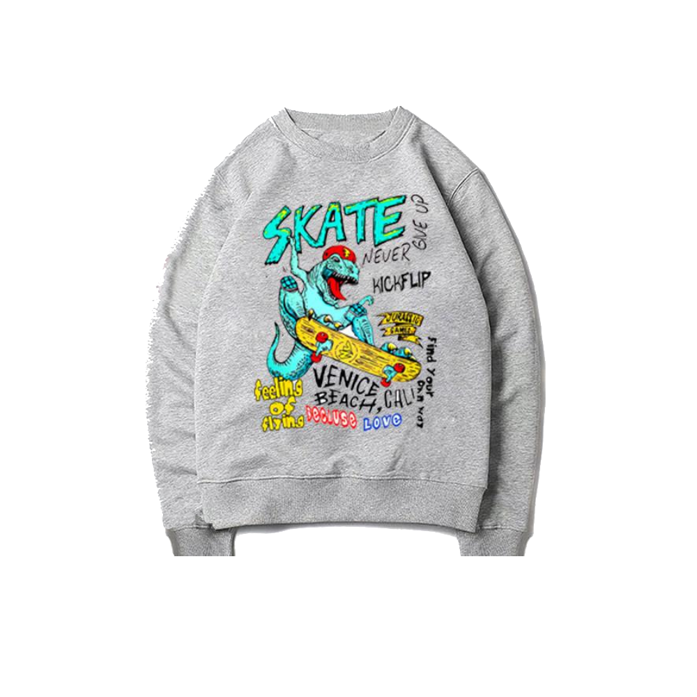 Dinosaur Skateboard Sweatshirt - M / Grey - SWEATSHIRT