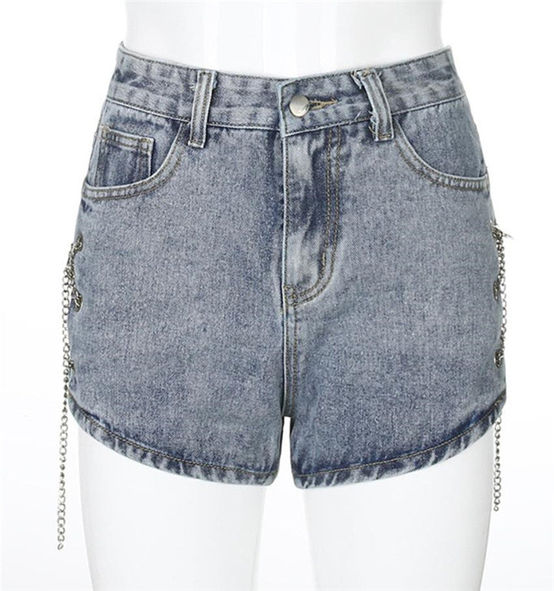 Side Slit High Waist Jeans Shorts - Short Pants