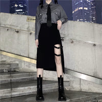 Thumbnail for Asymmetrical Black Skirt With Belt Buckle