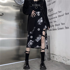 Dragon Asymmetrical Skirt With Belt Buckle - Black / S