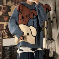 Thumbnail for Three Dogs Knitted Oversize Sweater - Blue / M