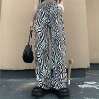 Thumbnail for Zebra Pattern Loose Wide-leg Straight-leg Pants - White / S