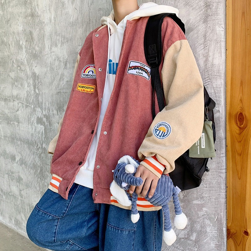 Two Color Block Jacket Bomber - Red / M - Jackets