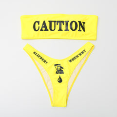Caution Slippery When Wet Bikini Set