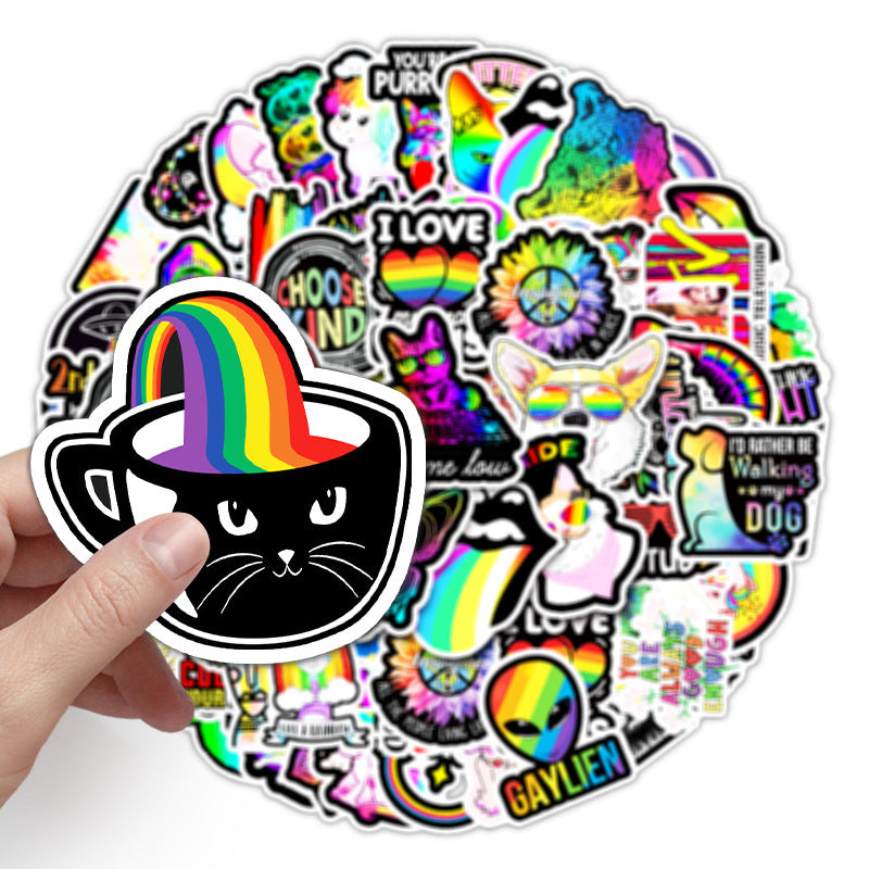 Rainbow Cat Graffiti Sticker - Color - Stickers