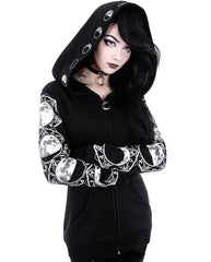 Moon Phases Gothic Punk Jacket Hooded - Black / S - Jackets