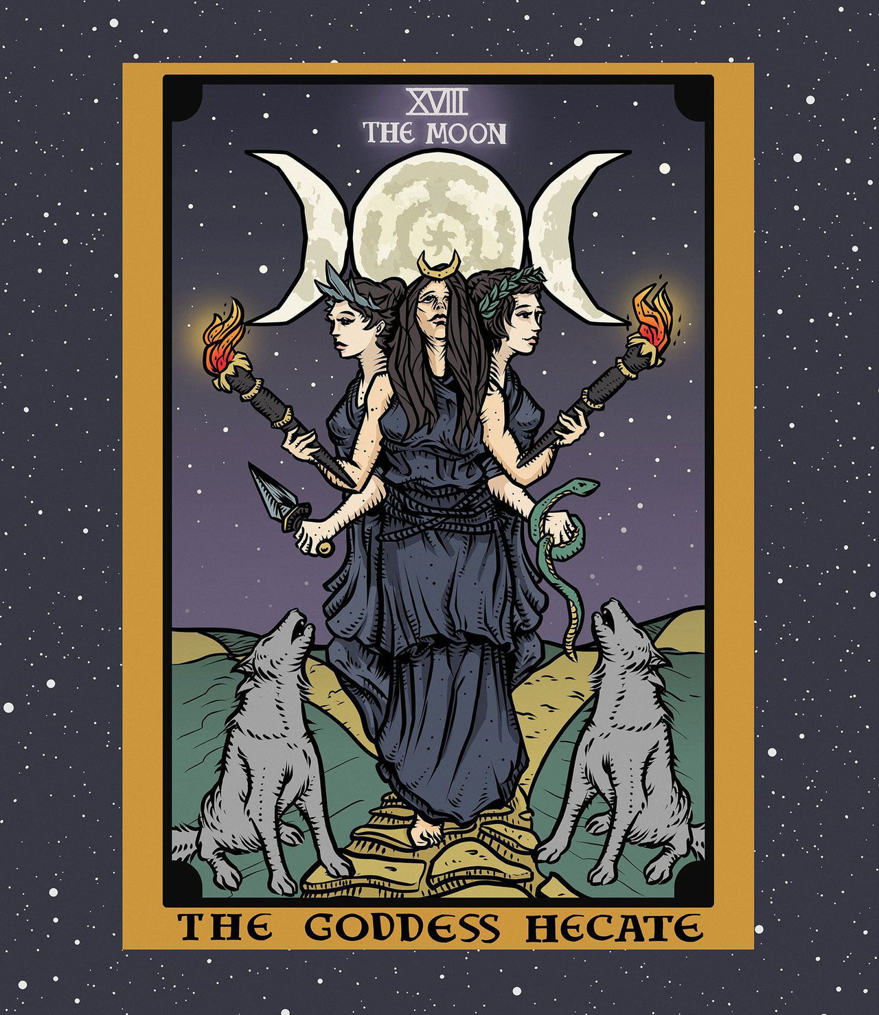Tarot Cards and Goddess Tapestry - The Moon / 95x73cm