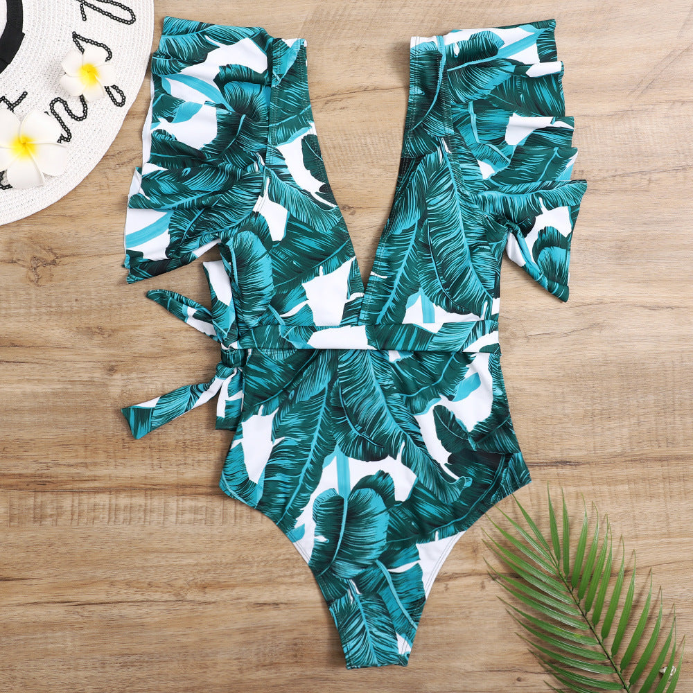 Tropical Palms Deep V-neck Swimsuits