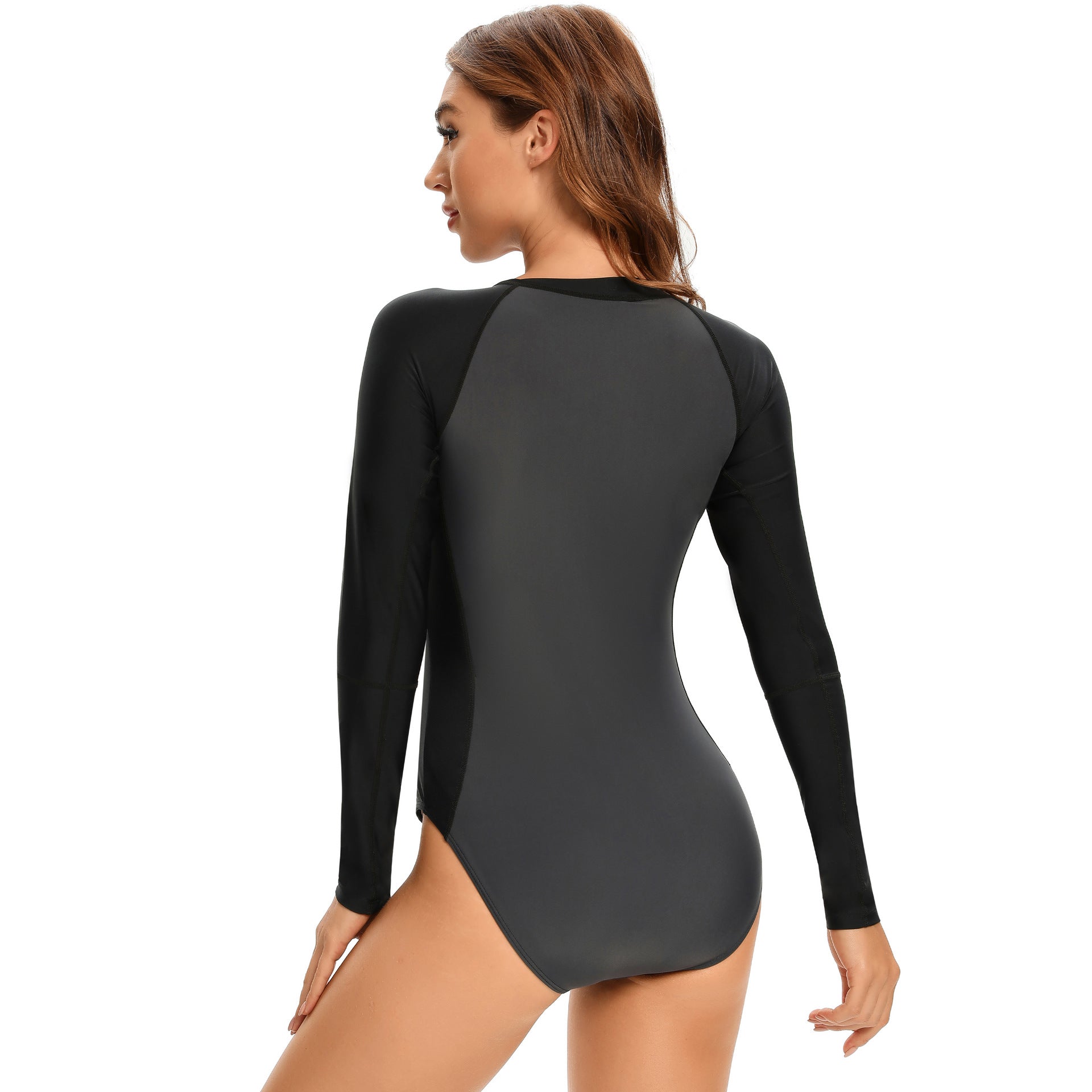 Color Contrast One Swimsuit Zipper - Swimsuits