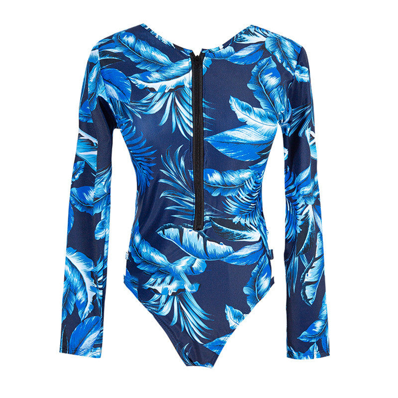 Blue Leaves Swimwear With Zipper - M - Swimsuits