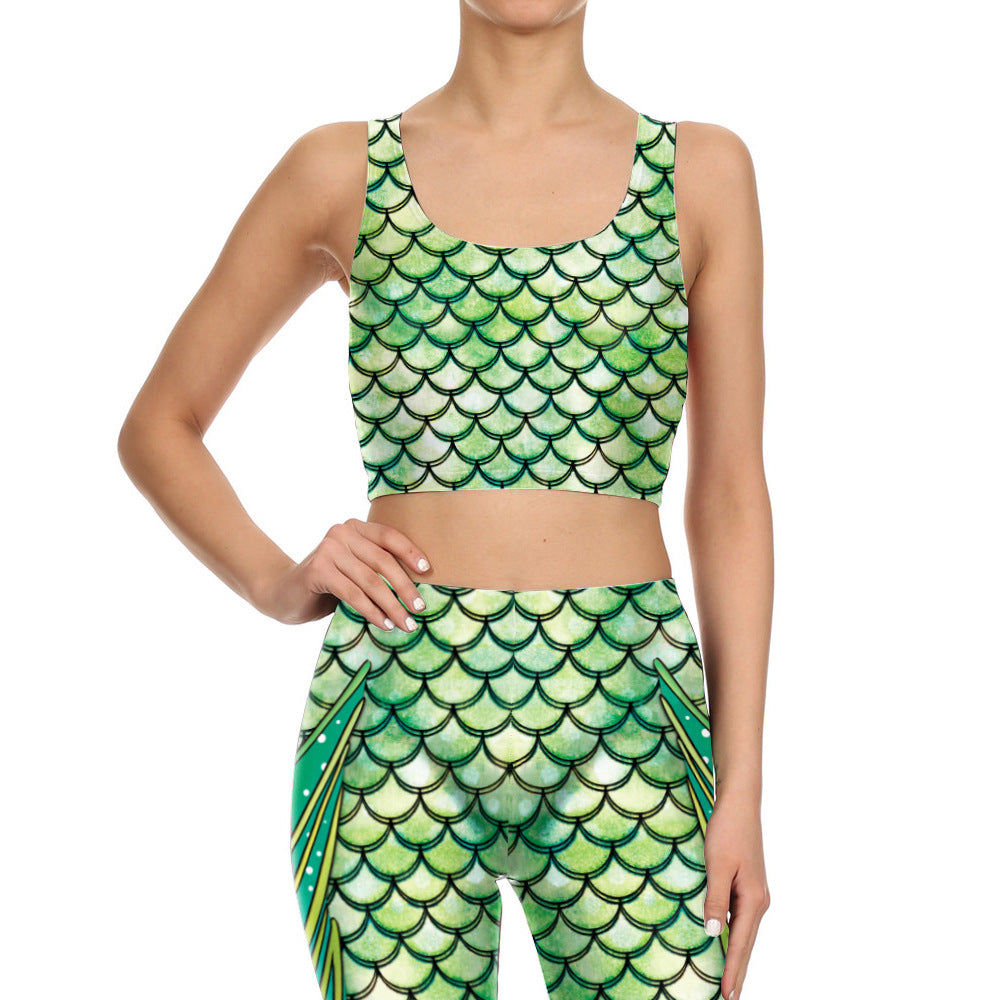 Mermaid Scale 3D Printing Suit - B03115 vest / S - Set