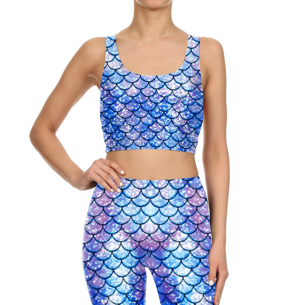 Mermaid Scale 3D Printing Suit - B03114 vest / S - Set