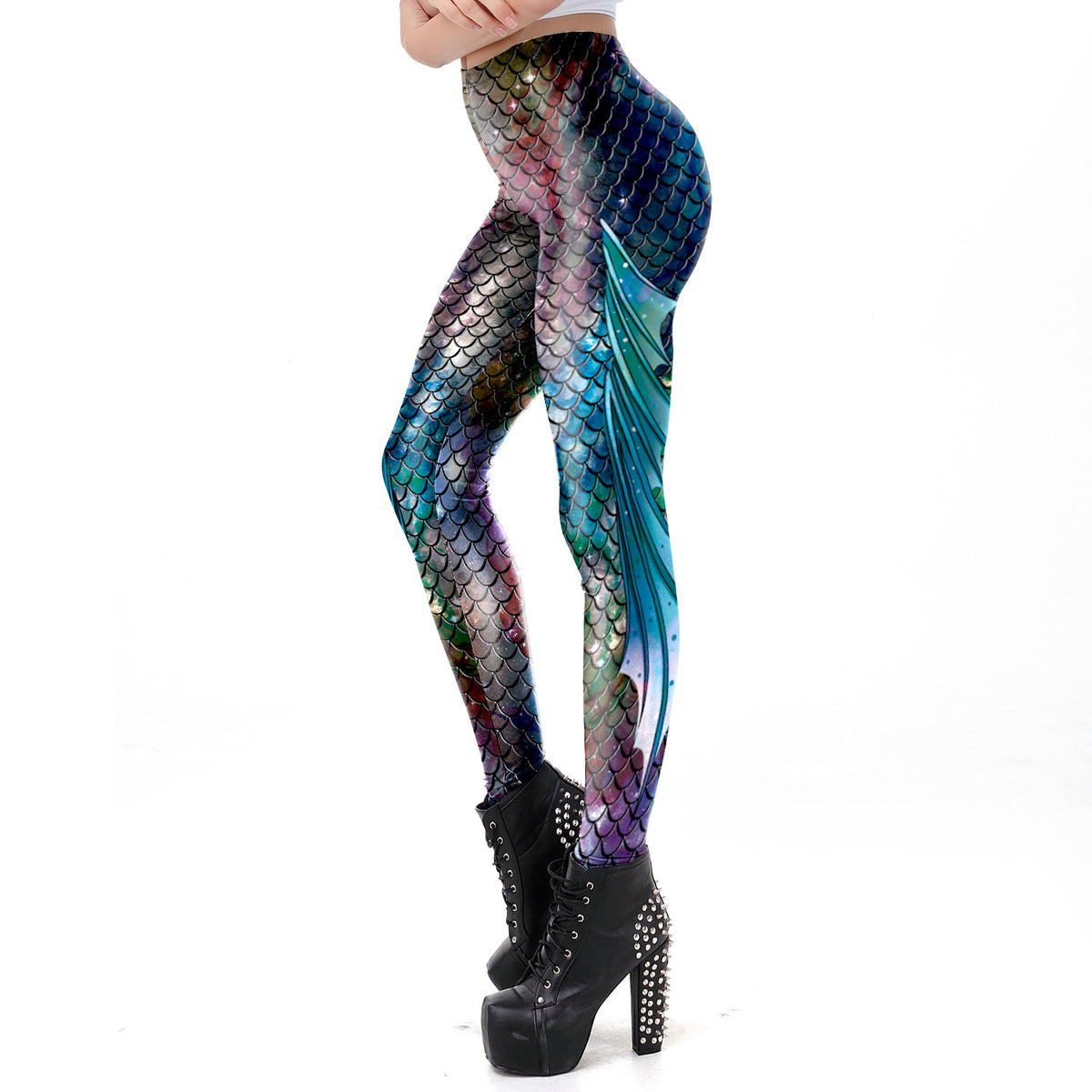 3D Mermaid Fish Scale Print Leggings - Multicolor / S -