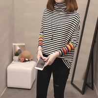 Thumbnail for Rainbow Turtleneck Striped Sweater