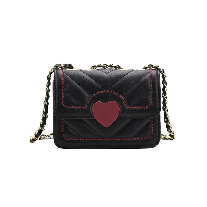 Heart PU Leather Chain Bag - Black / Large - Accesories