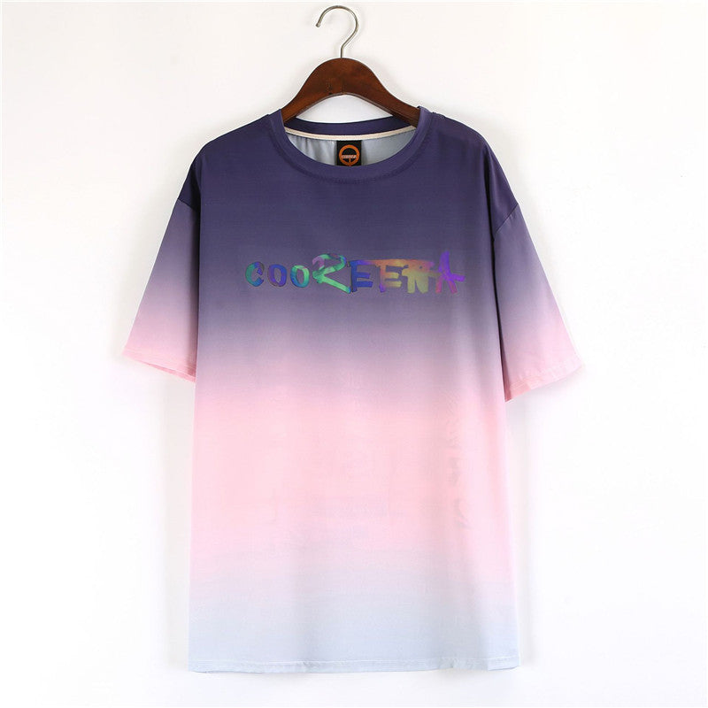 Purple Pink Gradient Eye Short Sleeve Oversize T-shirt - One