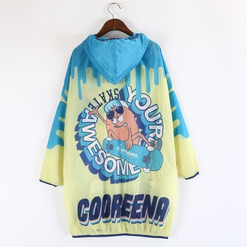 Cool Monster Cartoon Sun Protection Loose Hooded Jacket -