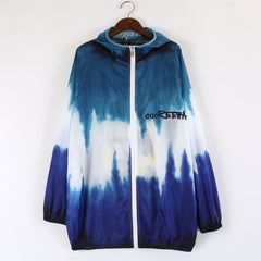 Blue Gradient Sun Protection Loose Hooded Jacket - One size
